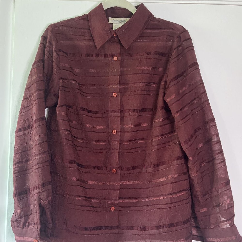 Coldwater Creek Blouse Womens Button Long Sheer VTG S Turkish Fabric Classy